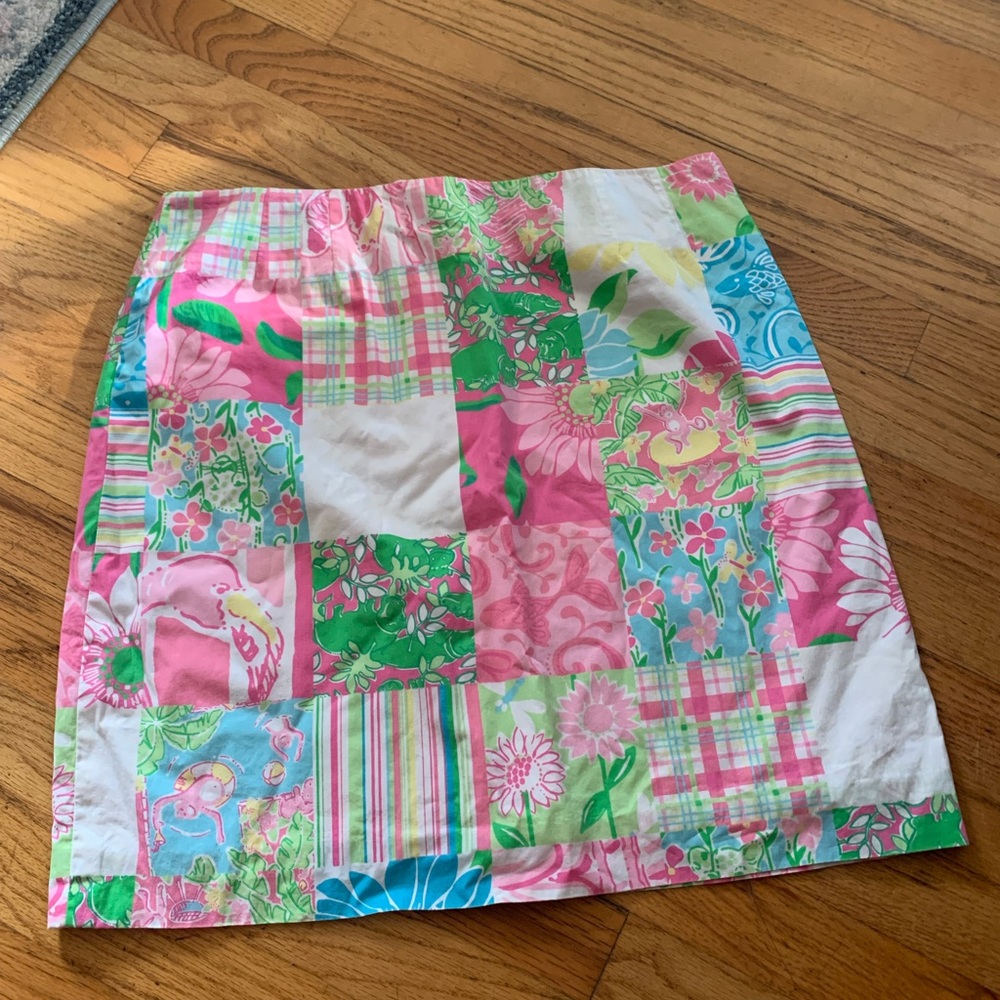 Lilly Pulitzer Pink Green Blue Patchwork A-Line Skirt